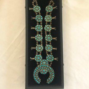 Vintage Turquoise Squash Blossom Necklace